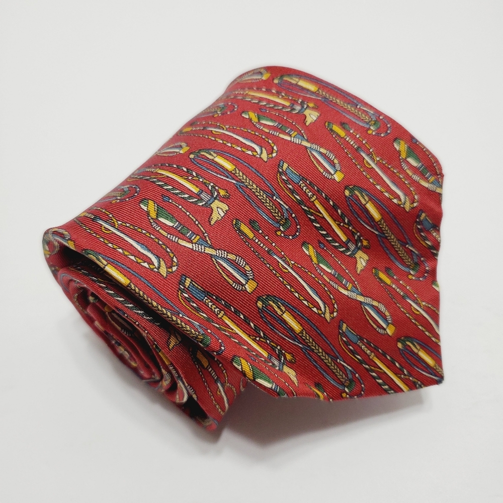Burberry Necktie Multicolor Geometric Pattern Men's Silk Neck Tie Riding Crop